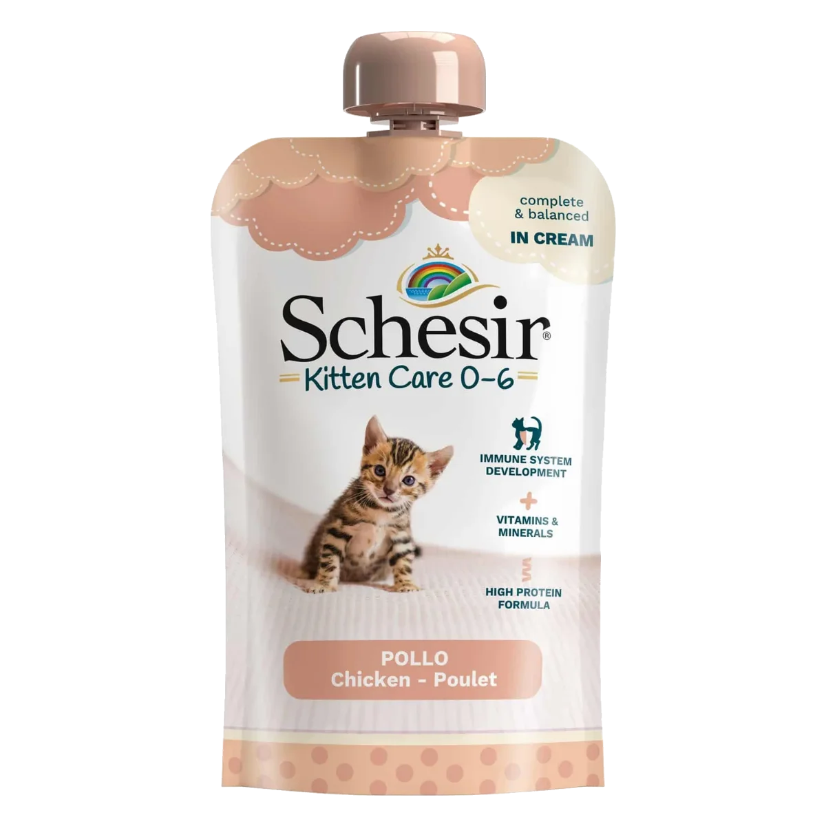 Pâtée chat Schesir Crème chaton 0–6 mois poulet, 150 g