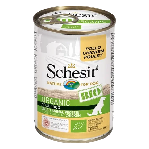 Pâtée chien Schesir Bio poulet, boîte 400 g