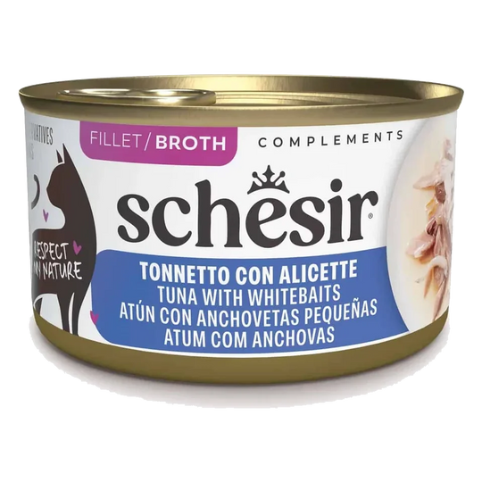 Pâtée chat Schesir thon avec petits anchois en bouillon, boîte 70 g