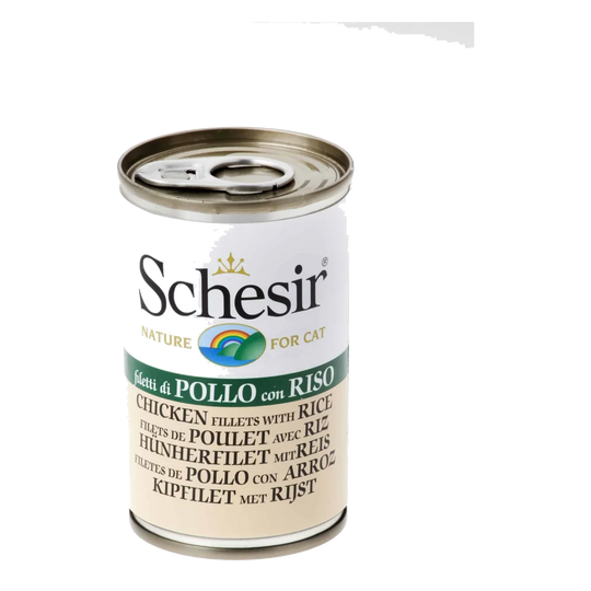 Pâtée chat Schesir filets de poulet avec riz, boîte 140 g