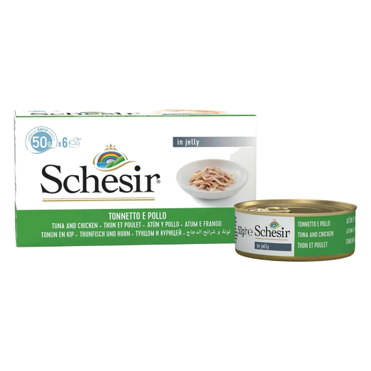 Pâtée chat Schesir thon et filets de poulet, 6 × 50 g, multipack