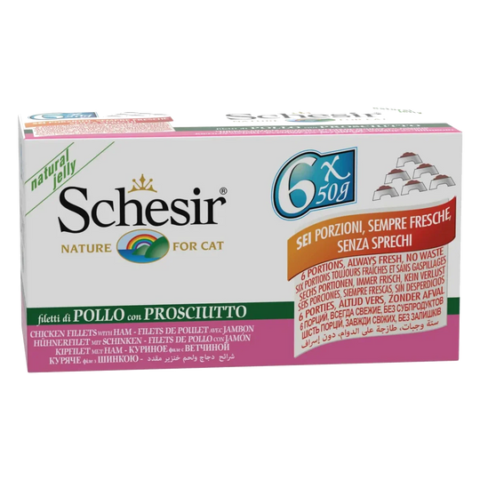 Pâtée chat Schesir filets de poulet avec jambon, 6 × 50 g, multipack