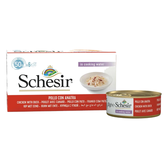 Pâtée chat Schesir filets de poulet avec canard, 6 × 50 g, multipack