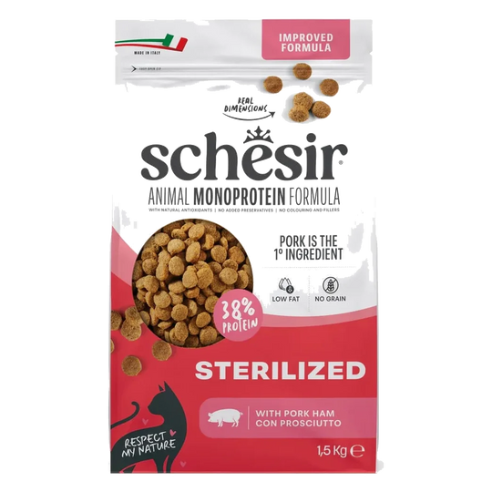 Croquettes chat Schesir Animal Protein Stérilisé jambon, 1,5 kg