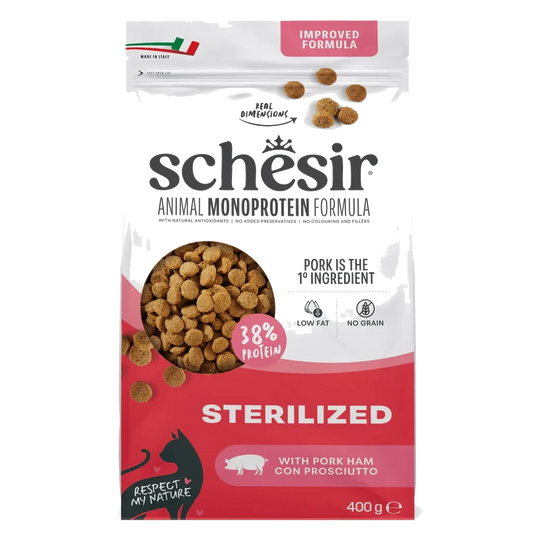 Croquettes chat Schesir Animal Protein Stérilisé jambon, 400 g