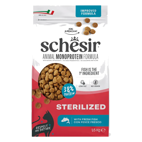 Croquettes chat Schesir Animal Protein Stérilisé poisson, 1,5 kg