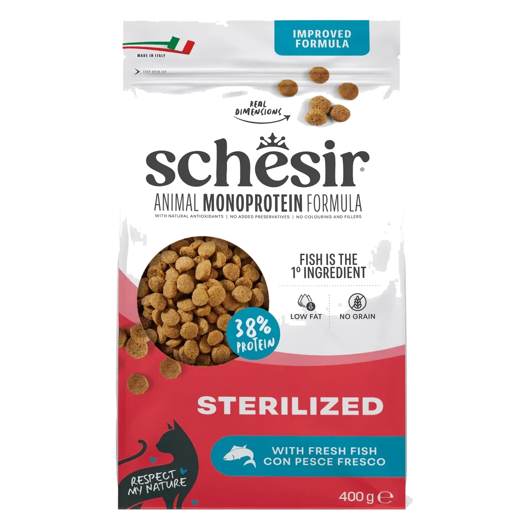 Croquettes chat Schesir Animal Protein Stérilisé poisson, 400 g