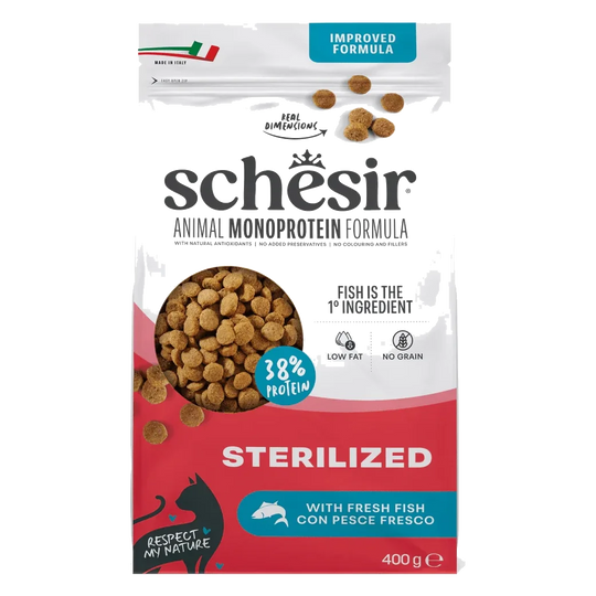 Croquettes chat Schesir Animal Protein Stérilisé poisson, 400 g