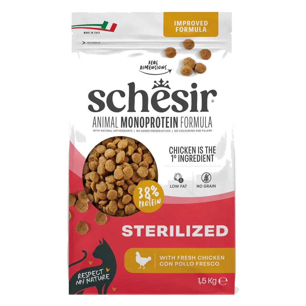 Croquettes chat Schesir Animal Protein Stérilisé poulet, 1,5 kg