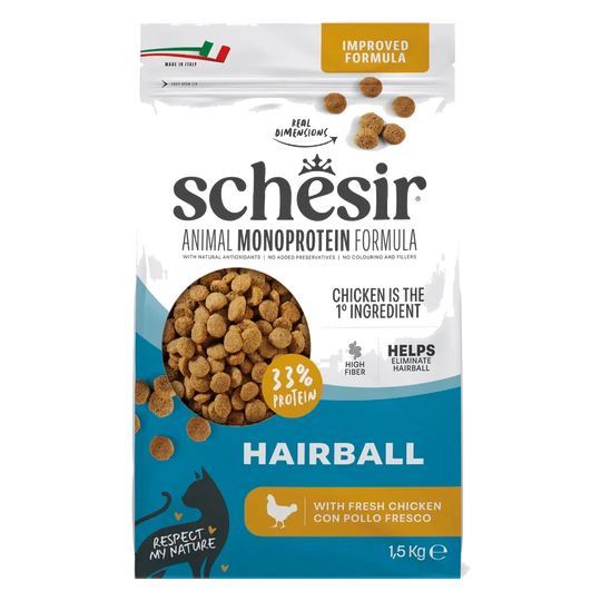 Croquettes chat Schesir Animal Protein Hairball, 1,5 kg