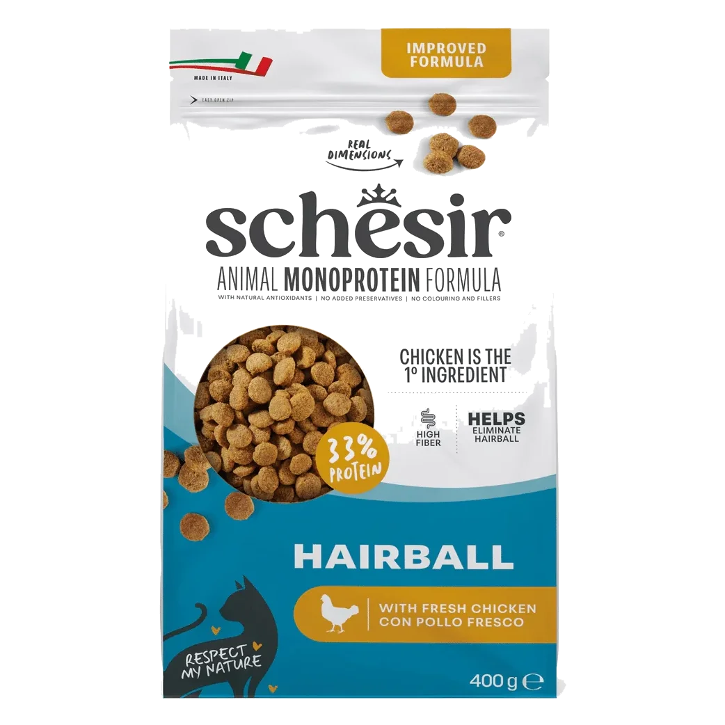 Croquettes chat Schesir Animal Protein Hairball, 400 g