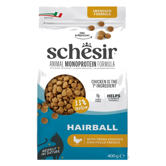 Croquettes chat Schesir Animal Protein Hairball, 400 g