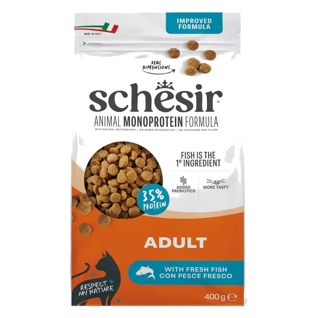 Croquettes chat Schesir Animal Protein Entretien poisson, 400 g