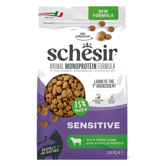 Croquettes chat Schesir Animal Protein Sensitive agneau, 1,5 kg