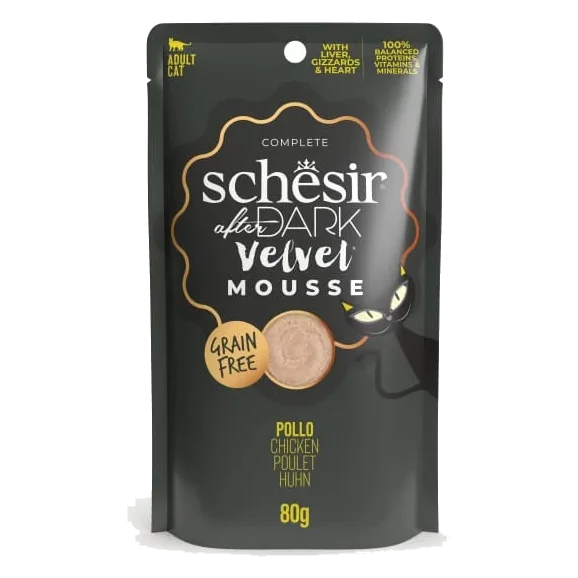 Pâtée chat Schesir After Dark Velvet poulet, sachet 80 g