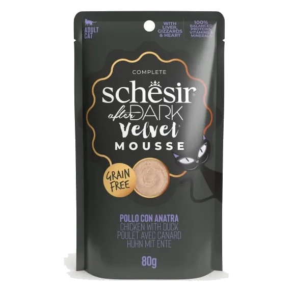 Pâtée chat Schesir After Dark Velvet poulet avec canard, sachet 80 g
