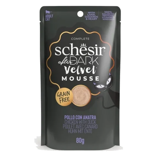 Pâtée chat Schesir After Dark Velvet poulet avec canard, sachet 80 g