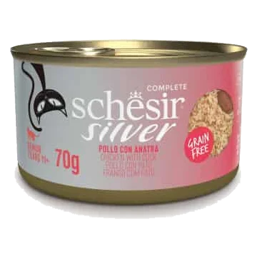 Pâtée chat Schesir Silver mousse poulet avec canard, 70 g