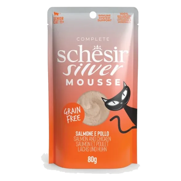 Pâtée chat Schesir Silver mousse saumon et poulet, sachet 80 g