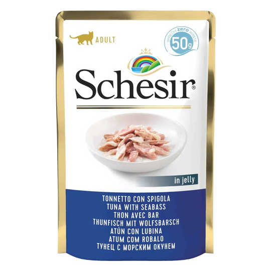 Pâtée chat Schesir thon avec bar, sachet 50 g