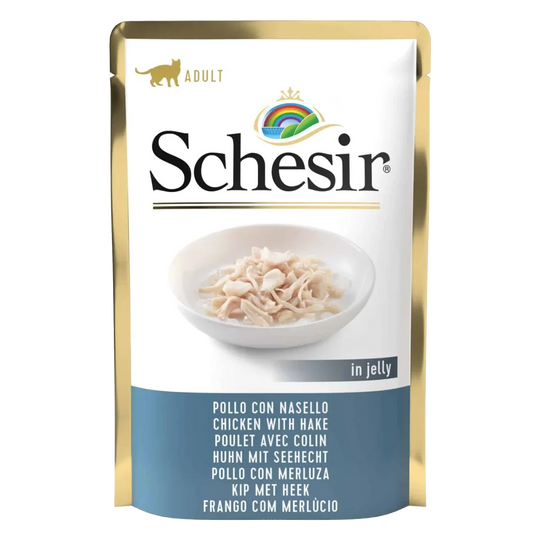 Pâtée chat Schesir filets de poulet avec merlu, sachet 85 g