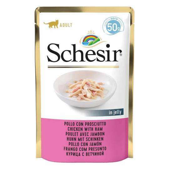 Pâtée chat Schesir poulet avec jambon, sachet 50 g