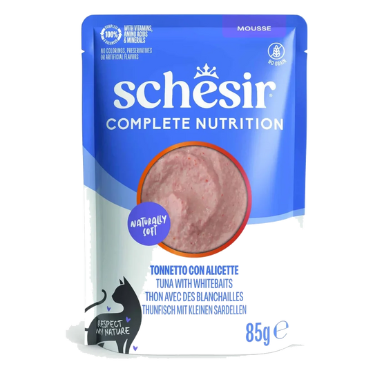 Pâtée chat Schesir mousse thon avec anchois, sachet 85 g