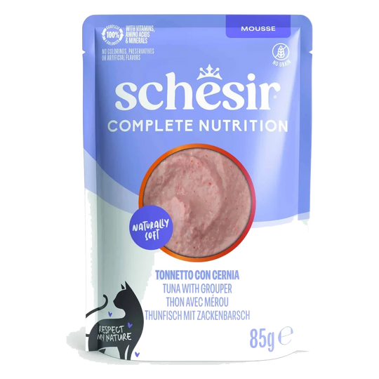 Pâtée chat Schesir mousse thon avec mérou, sachet 85 g
