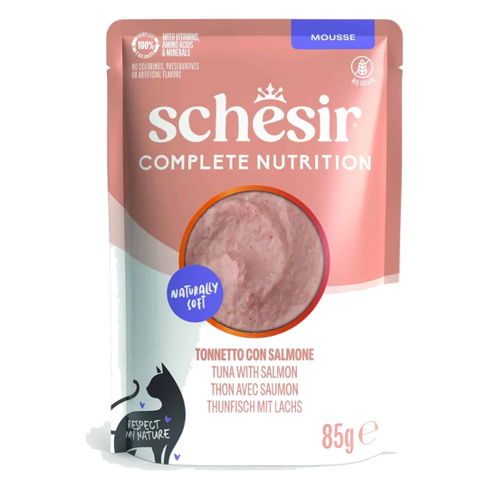 Pâtée chat Schesir mousse thon avec saumon, sachet 85 g