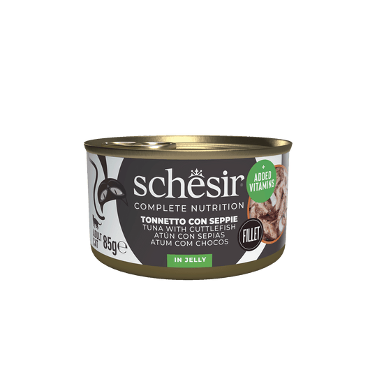 Pâtée chat Schesir thon avec seiche, boîte 85 g