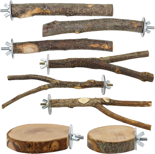 Set de 8 perchas y plataformas de madera natural para jaula - ZONLIDOOG