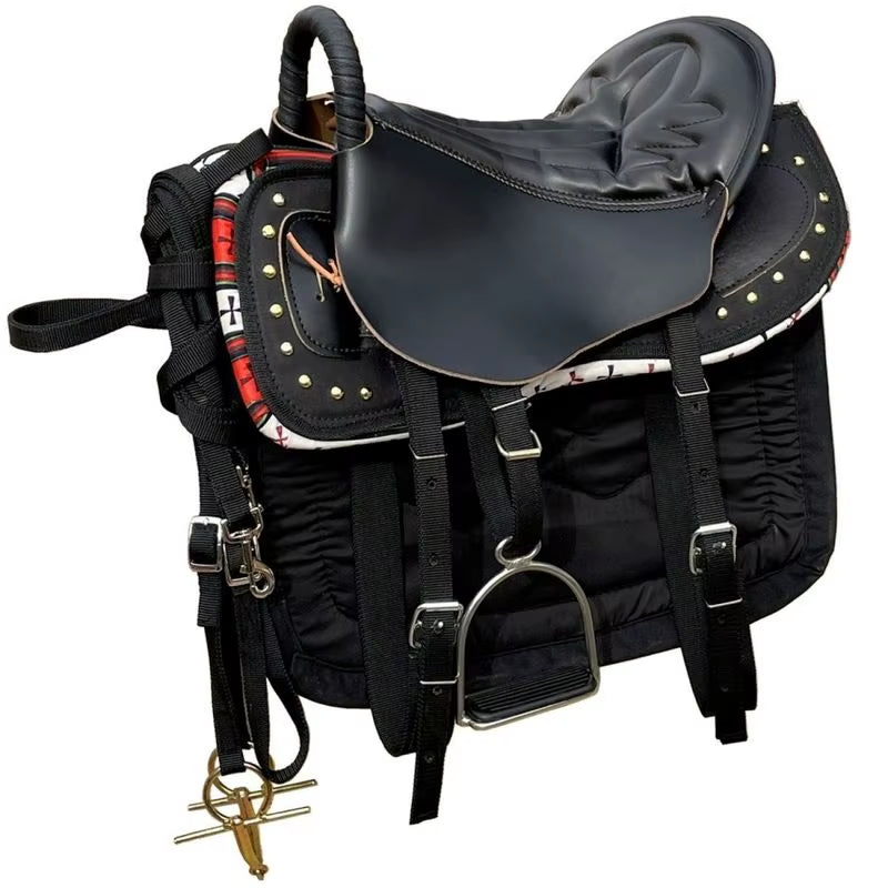 Selle en cuir complète avec accessoires, 8 pièces
