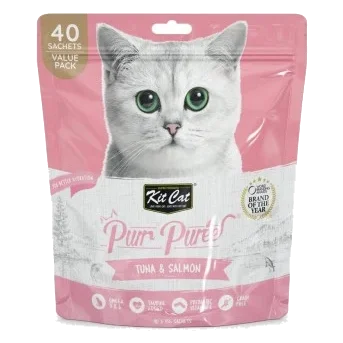 Friandises crémeuses pour chat Kit Cat PurrPuree thon et saumon 40 x 15 g