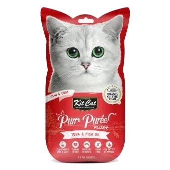 Friandises pour chat Kit Cat PurrPuree Plus thon peau et pelage 60 g