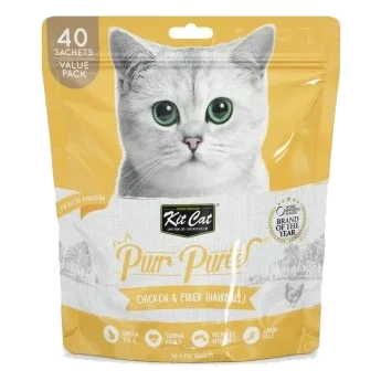 Friandises crémeuses pour chat Kit Cat PurrPuree poulet et fibres 40 x 15 g