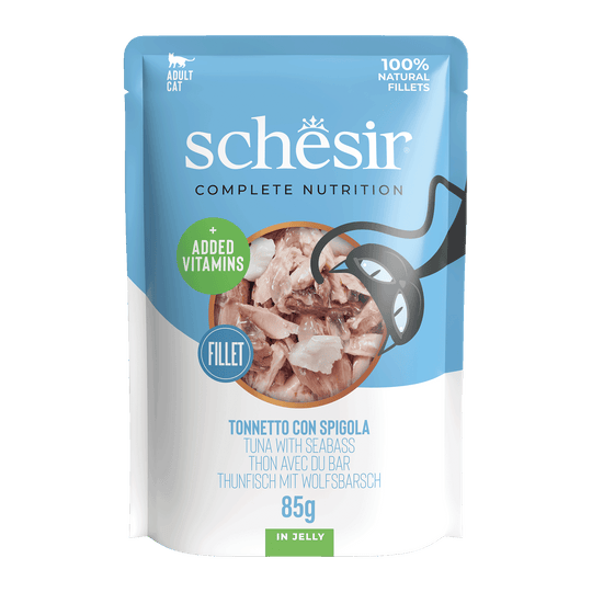 Pâtée chat Schesir thon avec bar, sachet 85 g