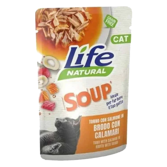 Soupe Life Cat thon avec saumon et calamars pour chat, 60 g