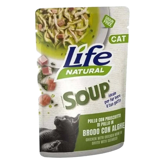 Soupe Life Cat poulet avec jambon et algues pour chat, 60 g