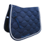 Tapis de selle d'obstacle bleu marine pour cheval, matelassage losange et double cordelière blanche