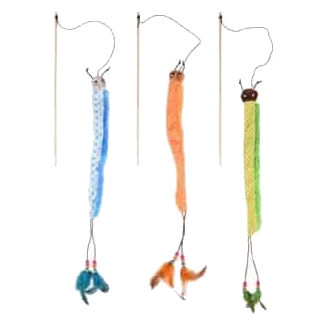 Assortiment de cannes à pêche avec chenille pour chat