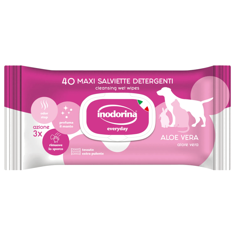 Lingettes Inodorina à l’aloe vera pour chien