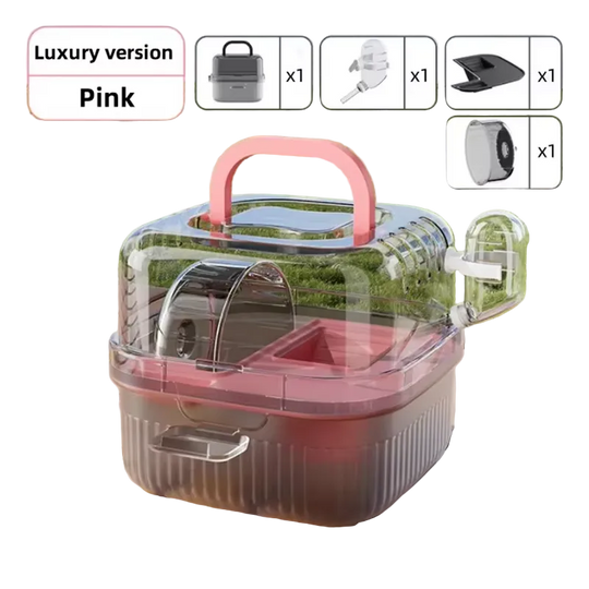 Transportín cuadrado ventilado con bebedero para hámster y roedores, rosa - ZONLIDOOG