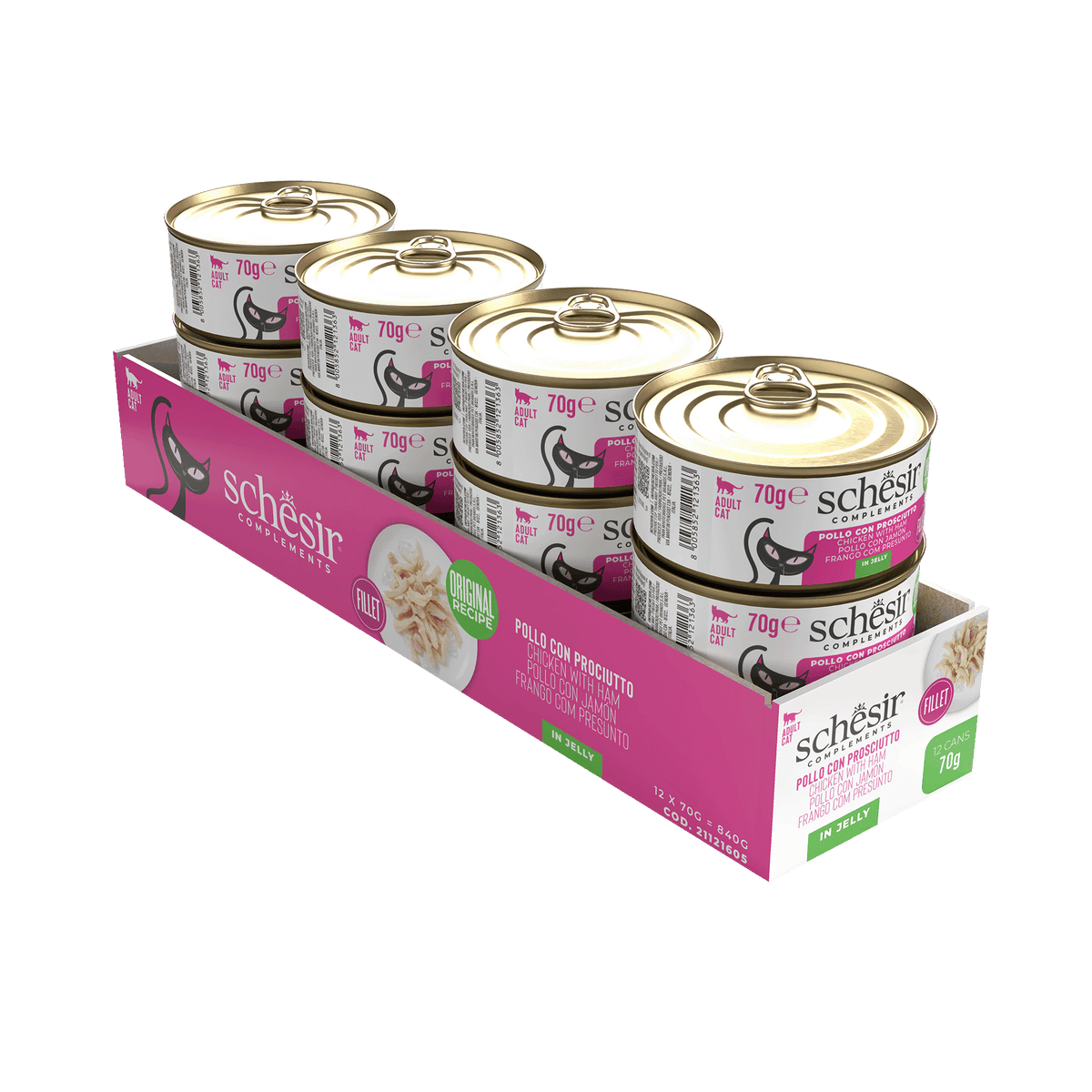 Pâtée chat Schesir filets de poulet avec jambon en gelée, boîte 70 g – image 2